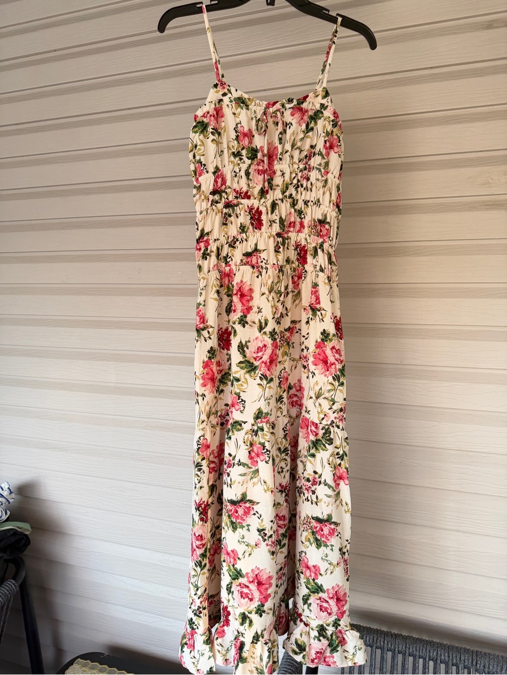 Cottagecore Monteau Pink Rose Smocked Bodice Tiered Maxi Sundress Small S - Picture 3 of 16